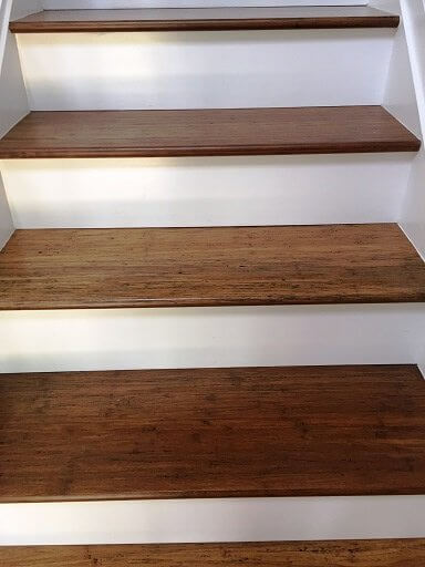 ANTIQUED CARBONIZED BAMBOO TREADS WITH WHITE RISERS