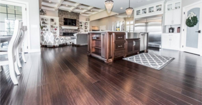 Coffee Handscraped bamboo flooring in kitchen