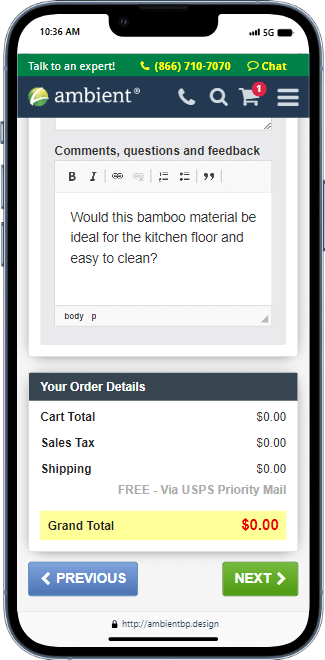 checkout page in mobile