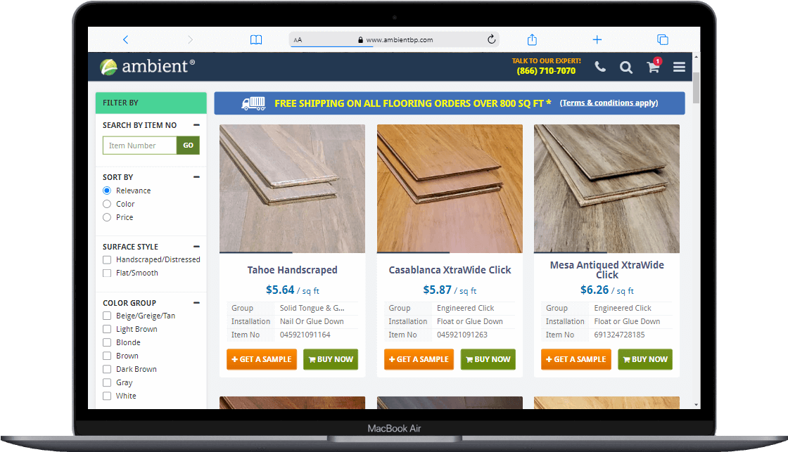 products listing page