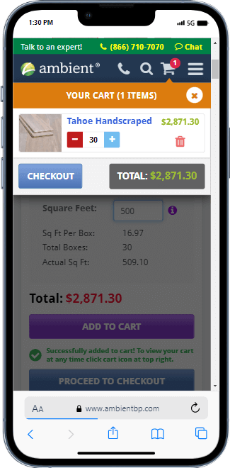 cart popup in mobile