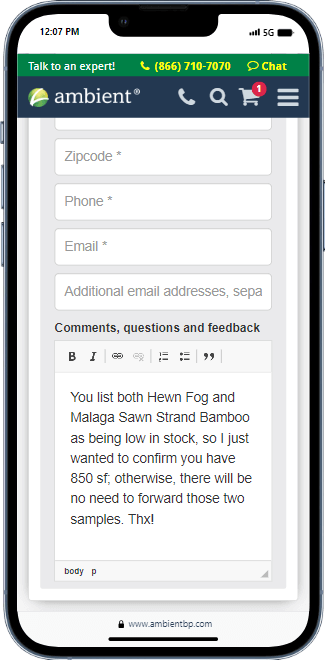 checkout page in mobile