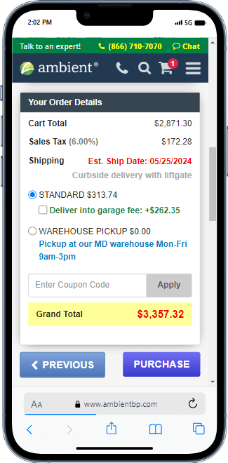 checkout page in mobile