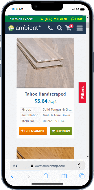 product listing page in mobile