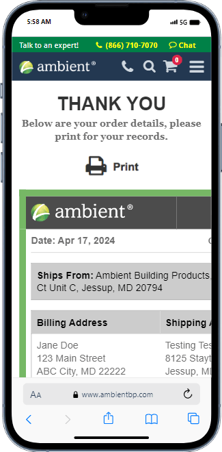 checkout page in mobile