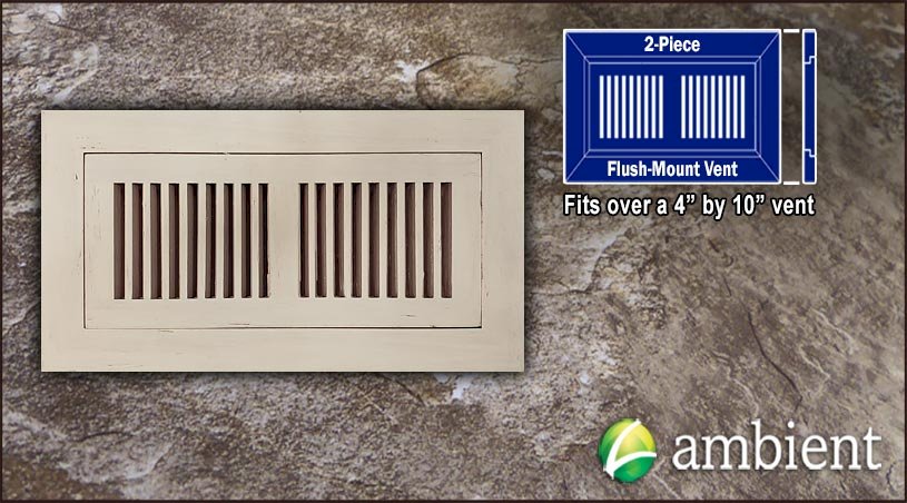Ivory Distressed Flush Mount 4x10 Bamboo Vent Grill