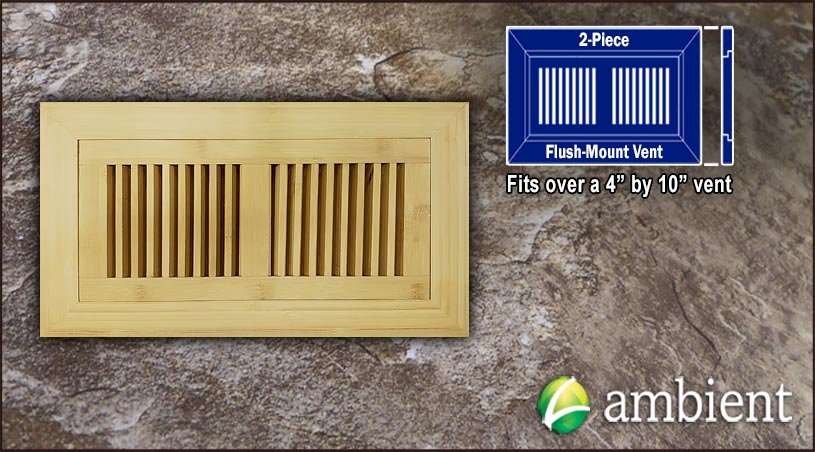 Natural Vertical Flush Mount 4x10 Large Bamboo Vent Grill