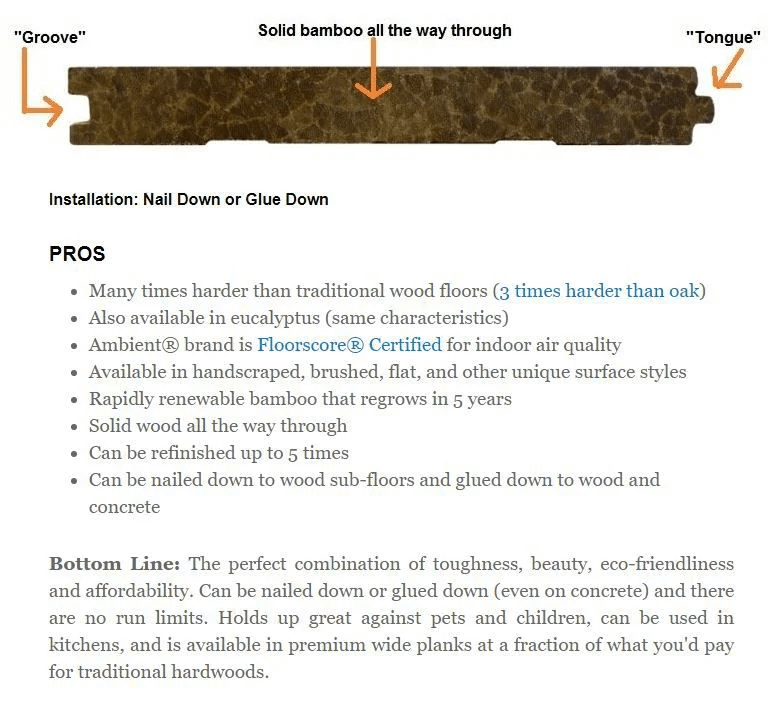 Infographic of the benefits of solid strand woven bamboo flooring