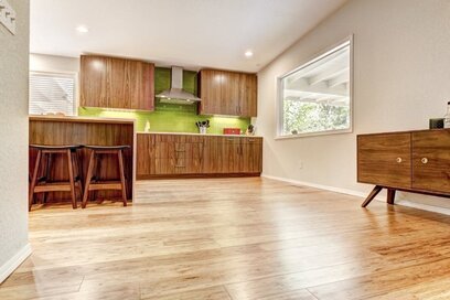 Tupelo Honey Strand Eucalyptus flooring in a living room