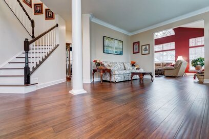 Toasted Almond Antiqued Strand Bamboo flooring room scene